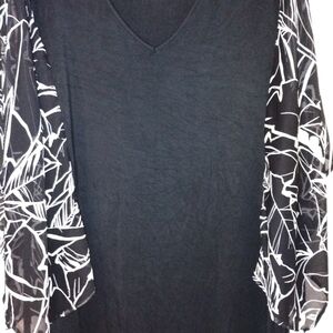 QVC Black Blouse with White Patterned Sleeves 2X PTP 26"